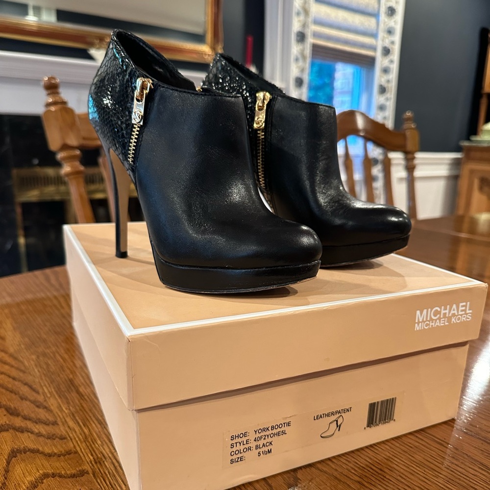 Michael Kors Black Booties with Gold Zipper Detail